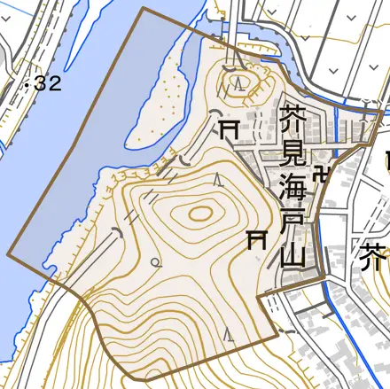 芥見海戸山とその周辺の地図。町の範囲を重ねている