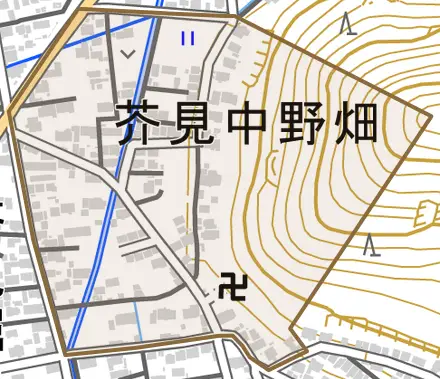 芥見中野畑とその周辺の地図。町の範囲を重ねている