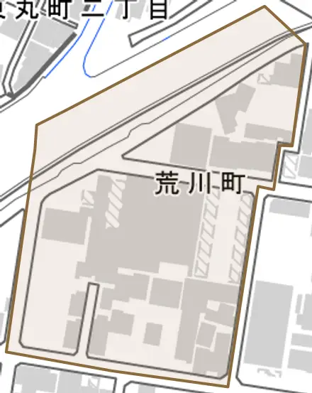 荒川町とその周辺の地図。町の範囲を重ねている