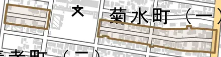 千代田町とその周辺の地図。町の範囲を重ねている