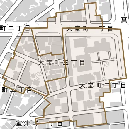 大宝町とその周辺の地図。町の範囲を重ねている