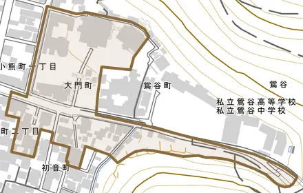 大門町とその周辺の地図。町の範囲を重ねている
