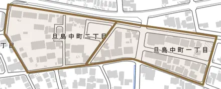 旦島中町とその周辺の地図。町の範囲を重ねている