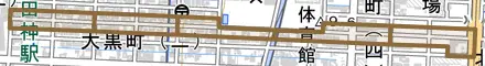 戎町とその周辺の地図。町の範囲を重ねている