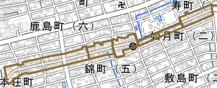 吹上町とその周辺の地図。町の範囲を重ねている