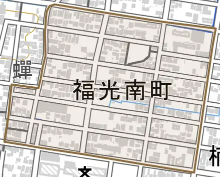 福光南町とその周辺の地図。町の範囲を重ねている