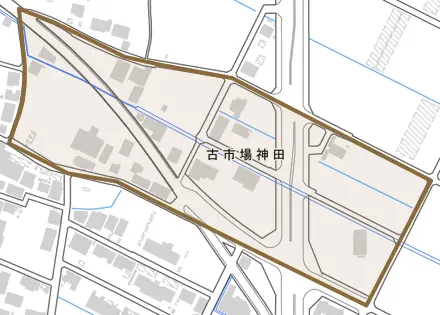 古市場神田とその周辺の地図。町の範囲を重ねている