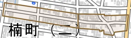 初日町とその周辺の地図。町の範囲を重ねている