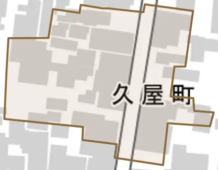 久屋町とその周辺の地図。町の範囲を重ねている