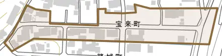 宝来町とその周辺の地図。町の範囲を重ねている