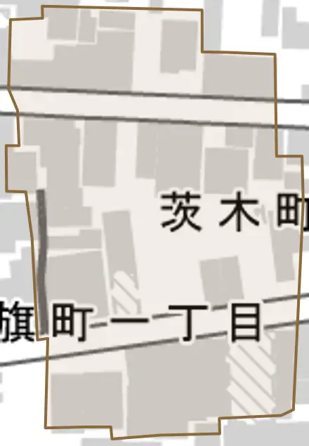 茨木町とその周辺の地図。町の範囲を重ねている
