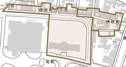 伊吹町とその周辺の地図。町の範囲を重ねている