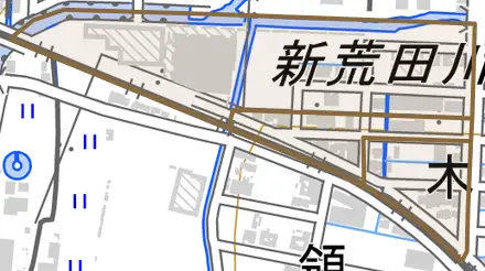 市ノ坪町とその周辺の地図。町の範囲を重ねている