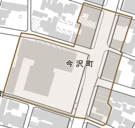 今沢町とその周辺の地図。町の範囲を重ねている