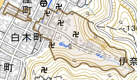伊奈波通とその周辺の地図。町の範囲を重ねている