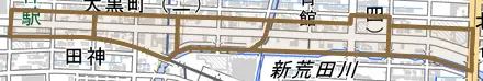 入舟町とその周辺の地図。町の範囲を重ねている
