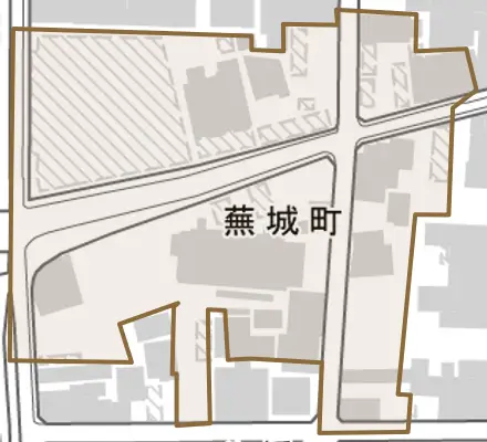 蕪城町とその周辺の地図。町の範囲を重ねている