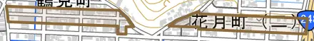 花月町とその周辺の地図。町の範囲を重ねている