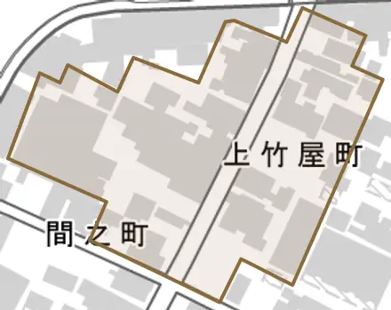 上竹屋町とその周辺の地図。町の範囲を重ねている