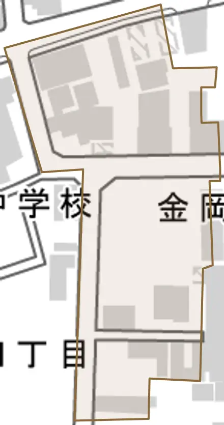 金岡町とその周辺の地図。町の範囲を重ねている