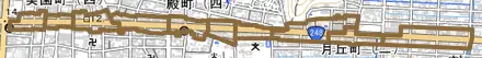 金園町とその周辺の地図。町の範囲を重ねている