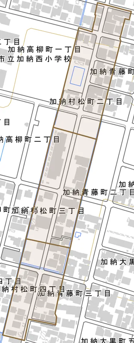 加納青藤町とその周辺の地図。町の範囲を重ねている