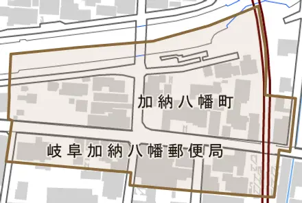 加納八幡町とその周辺の地図。町の範囲を重ねている
