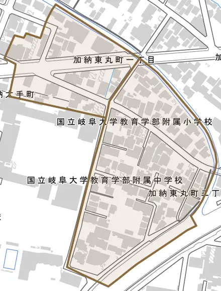 加納東丸町とその周辺の地図。町の範囲を重ねている