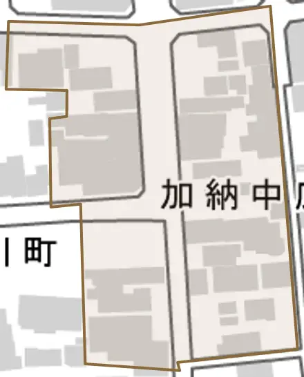 加納中広江町とその周辺の地図。町の範囲を重ねている