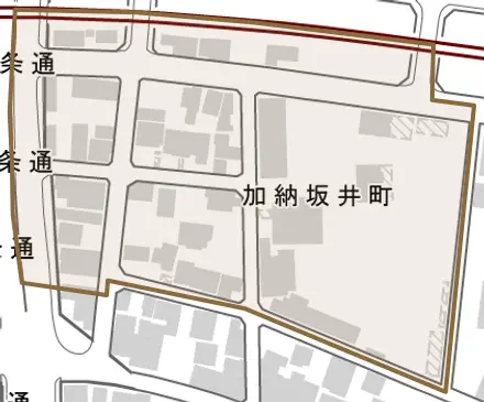 加納坂井町とその周辺の地図。町の範囲を重ねている