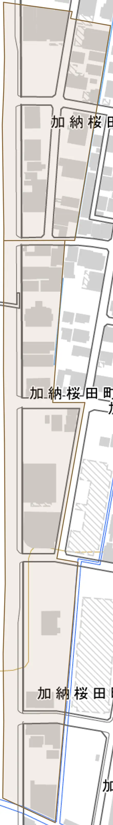 加納桜田町とその周辺の地図。町の範囲を重ねている