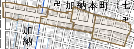 加納新本町とその周辺の地図。町の範囲を重ねている