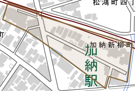 加納新柳町とその周辺の地図。町の範囲を重ねている
