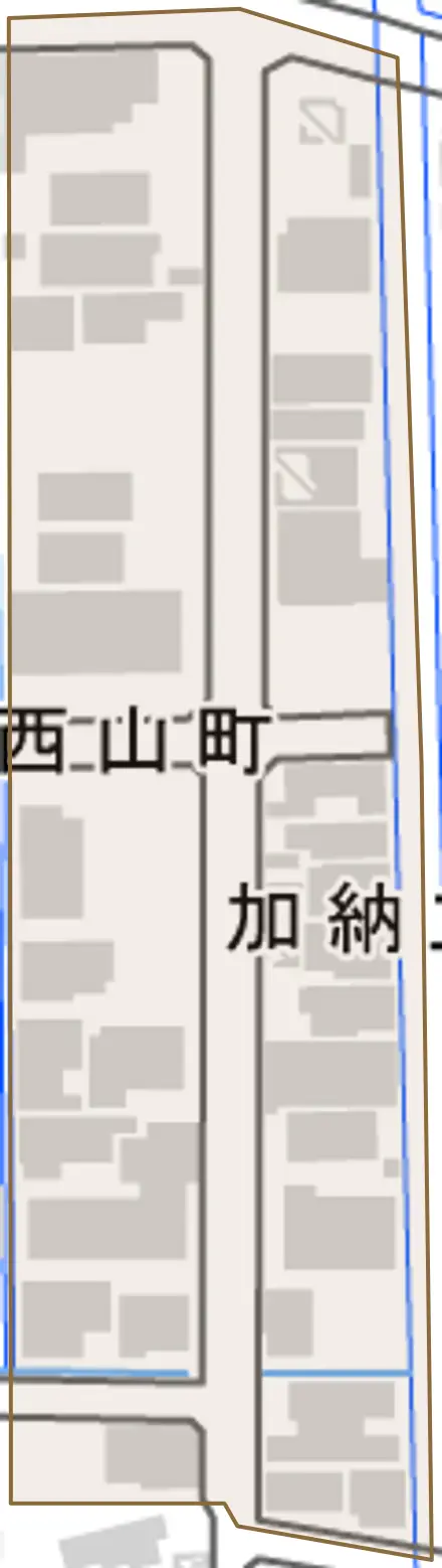加納立花町とその周辺の地図。町の範囲を重ねている