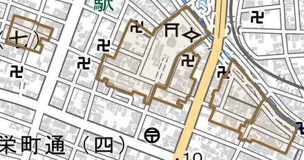 加納天神町とその周辺の地図。町の範囲を重ねている