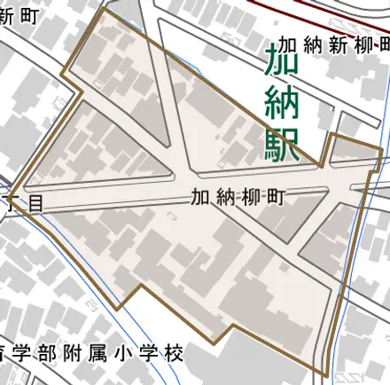 加納柳町とその周辺の地図。町の範囲を重ねている