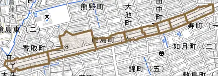 鹿島町とその周辺の地図。町の範囲を重ねている