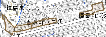 香取町とその周辺の地図。町の範囲を重ねている