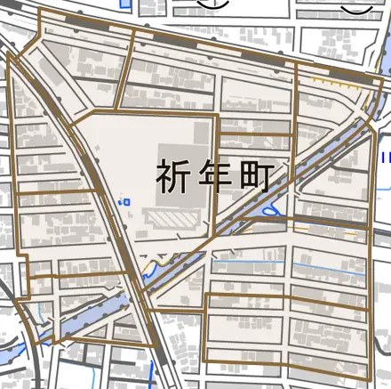 祈年町とその周辺の地図。町の範囲を重ねている