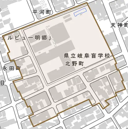 北野町とその周辺の地図。町の範囲を重ねている