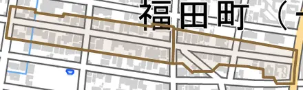 光栄町とその周辺の地図。町の範囲を重ねている
