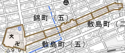 此花町とその周辺の地図。町の範囲を重ねている