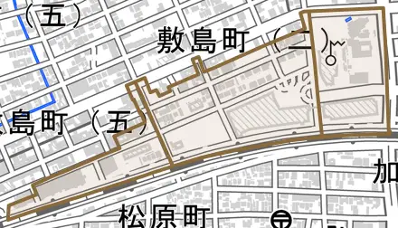香蘭とその周辺の地図。町の範囲を重ねている