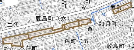 寿町とその周辺の地図。町の範囲を重ねている