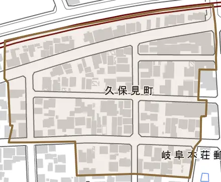 久保見町とその周辺の地図。町の範囲を重ねている