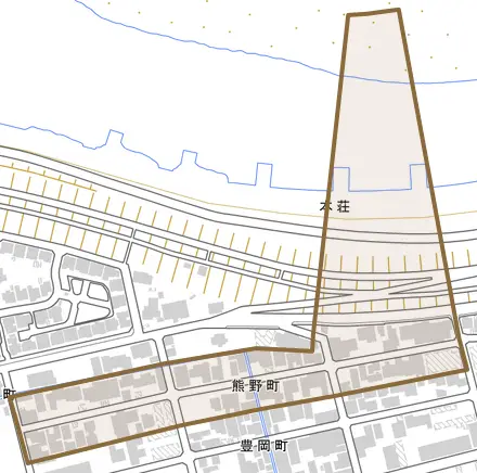 熊野町とその周辺の地図。町の範囲を重ねている
