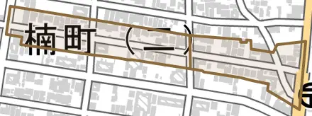 楠町とその周辺の地図。町の範囲を重ねている