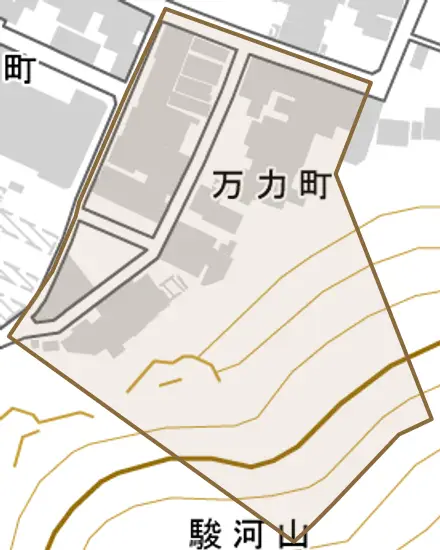 万力町とその周辺の地図。町の範囲を重ねている
