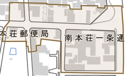 南本荘一条通とその周辺の地図。町の範囲を重ねている