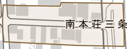 南本荘三条通とその周辺の地図。町の範囲を重ねている